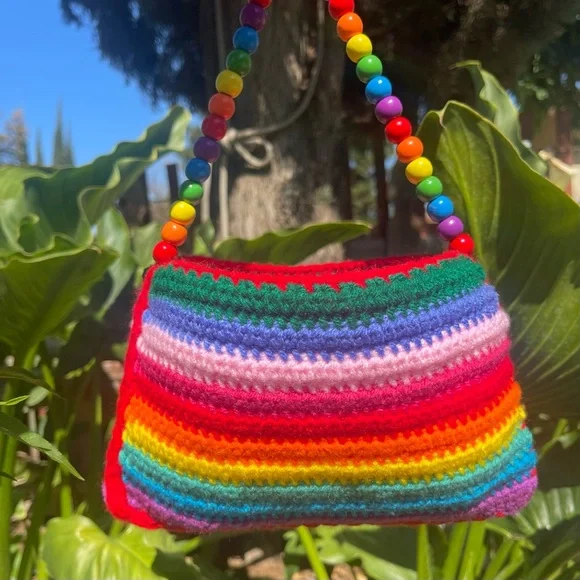 🎉Host Pick🎉Handmade Crochet Mini Rainbow Striped Handbag - Picture 5 of 6